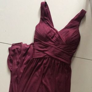 Long mesh bridesmaid dress w/ crisscross back